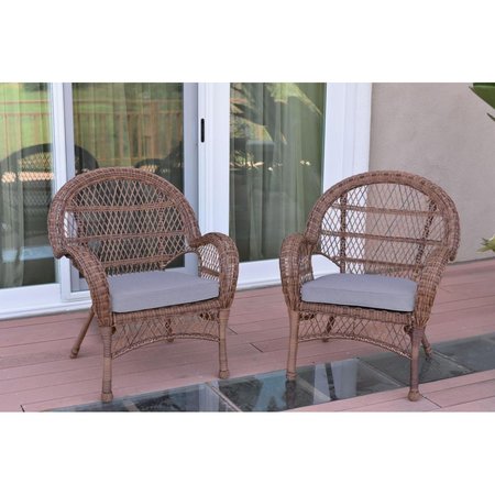 JECO W00210-C-2-FS033 Santa Maria Honey Wicker Chair with Steel Blue Cushion W00210-C_2-FS033